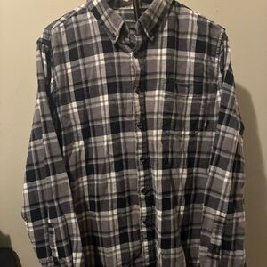 Eddie Bauer Men's XXL Flannel Shirt Gray Black White Plaid Long Sleeve Button Up